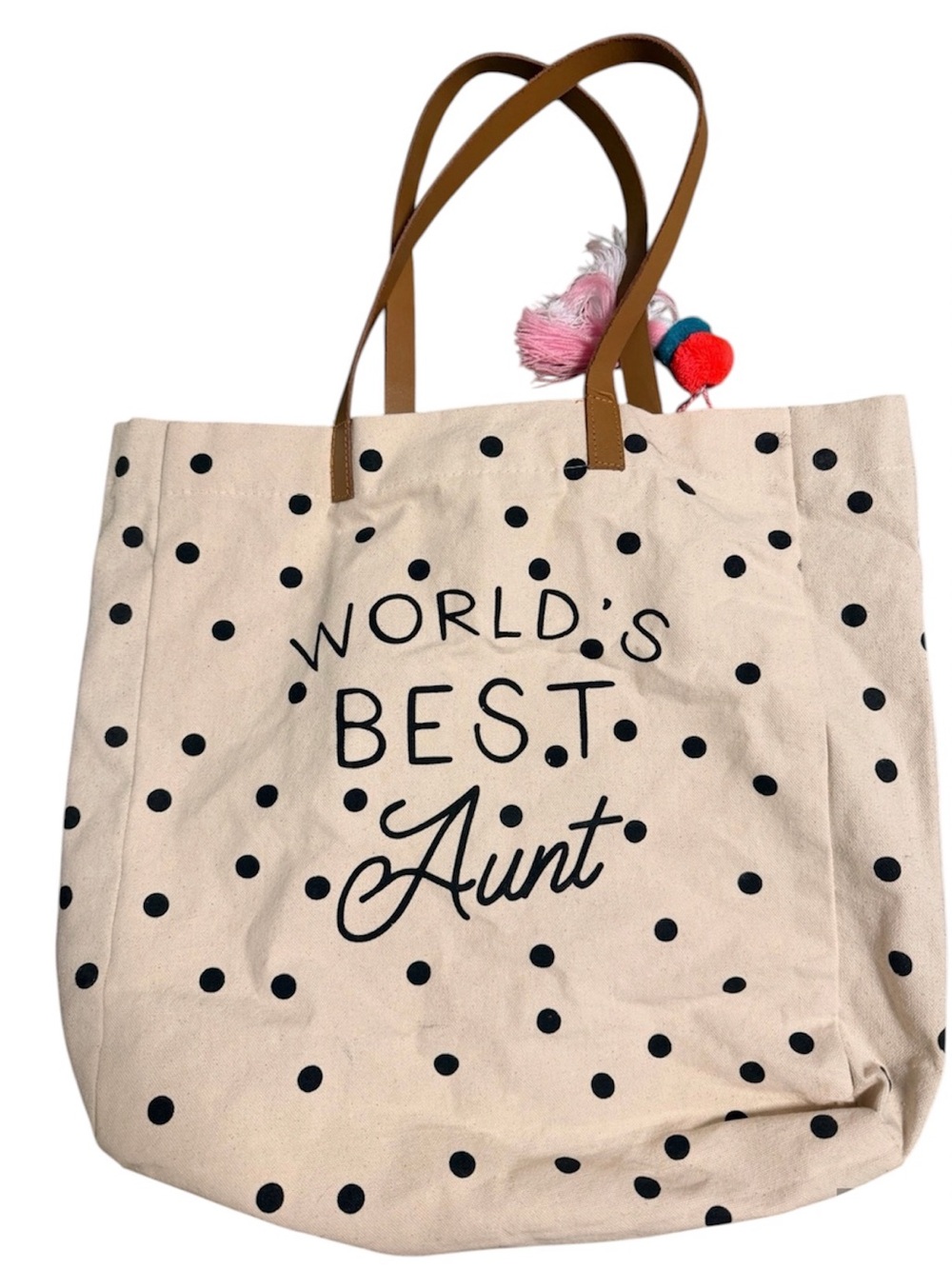 Polka Dot Canvas Tote Bag in Cream and Black